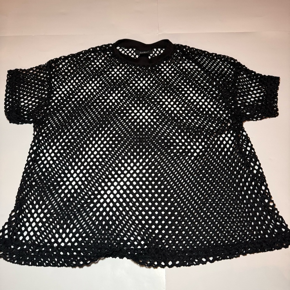 Oh‎ Polly Black Mesh Short Sleeve Top
